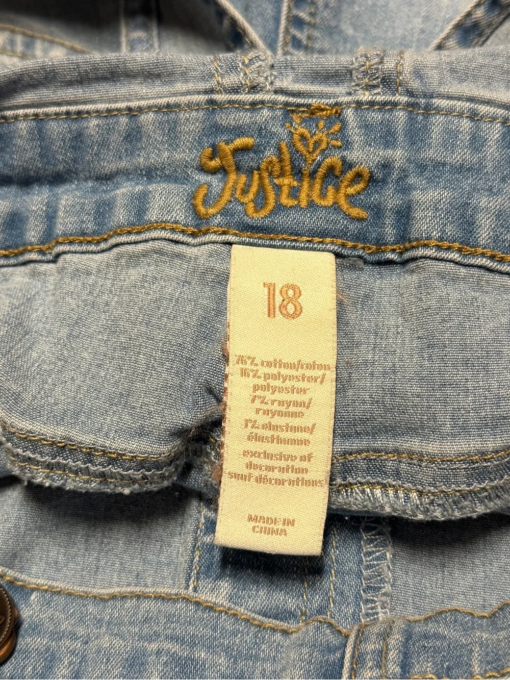 Justice Lace Shortalls Girls 18 Youth Light Wash Denim Overalls Shorts Kids
